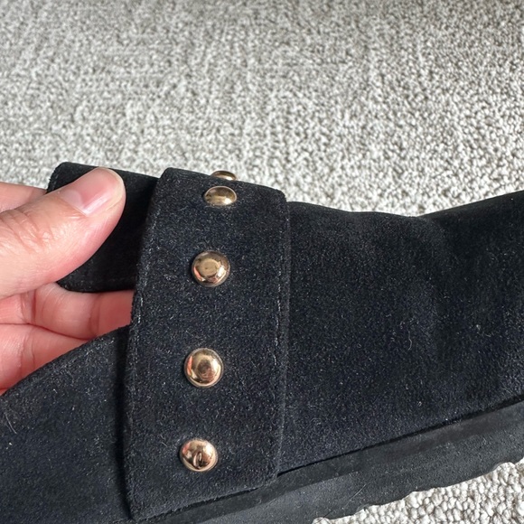 French Connection Black Faux Suede Clogs with Gold Buckle - Picture 7 of 7